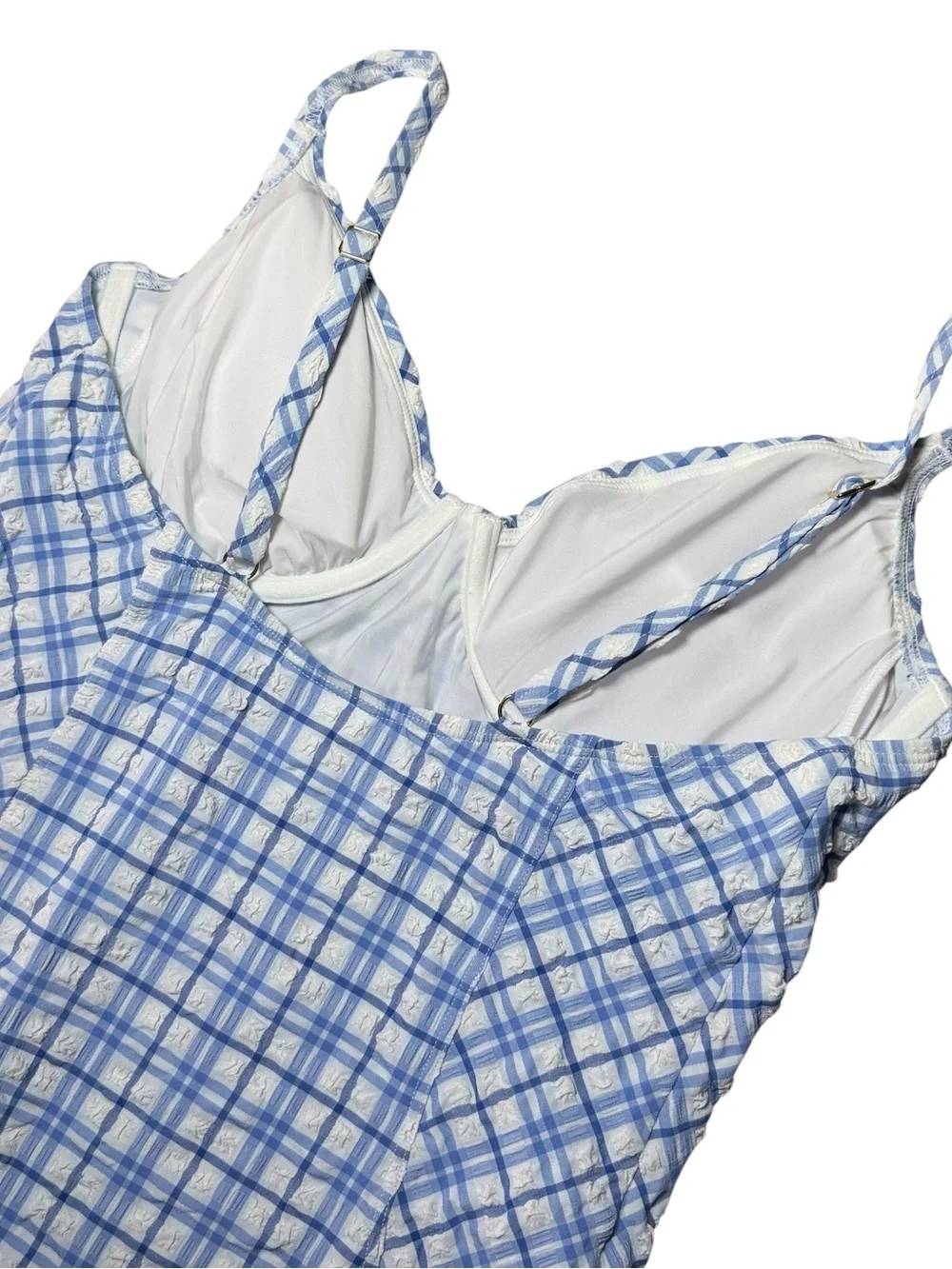 Tory Burch Blue Check Plaid Underwire One Piece Swimsuit Size Medium